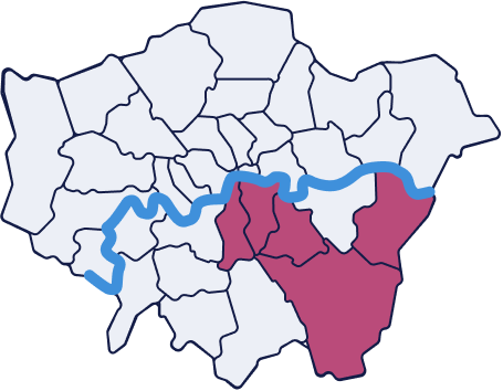 A map of London with the South West boroughs highlighted.
