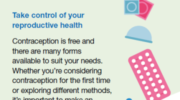 Contraception information with icons of contraception options, such as a condom and IUD