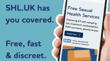 Hand holding a mobile phone displaying Sexual Health London digital testing information.